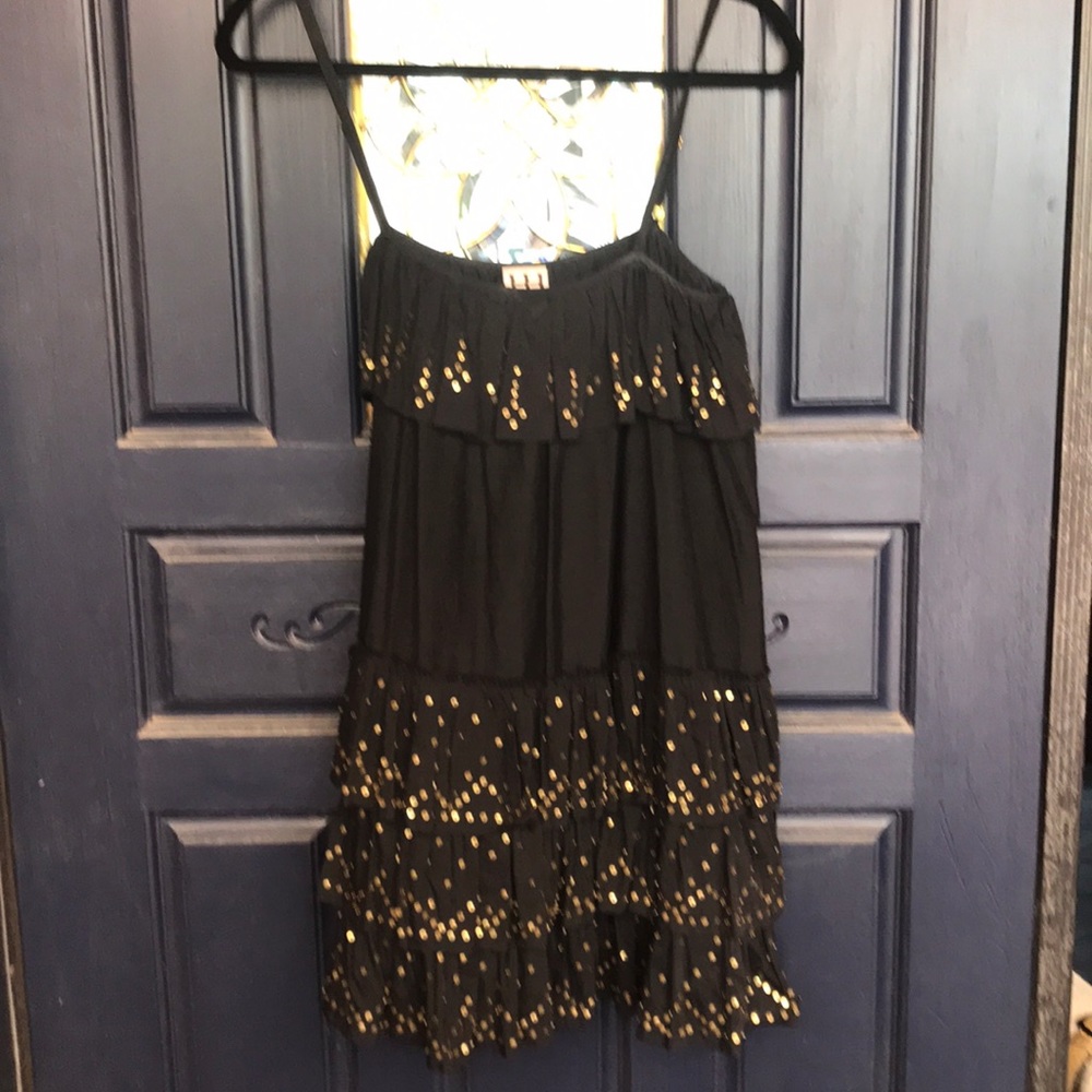 Haute HIPPIE Tiered Ruffles & Sparkles Strap Mini Dress XS Stevie Nicks Vibes